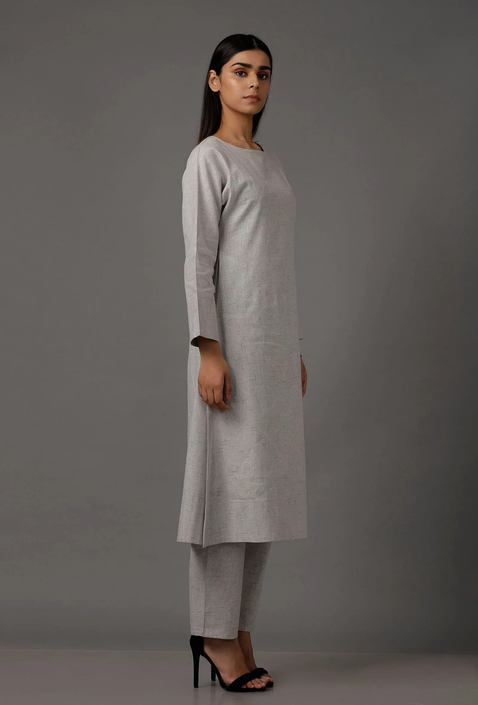 Set of 2: Powdered Blue Pure Woven Cotton Kurta and Pants