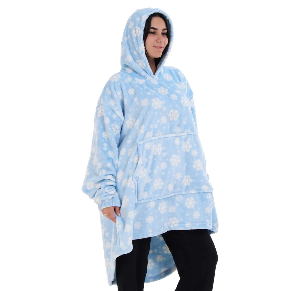 Snuggs Blanket Hoodie Light Blue Snowflakes