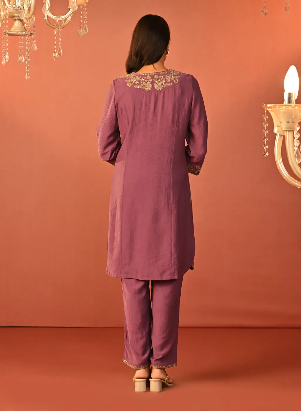 Uroosa Chrome Dull Purple Embroidered Cotton Kurta Set for Women