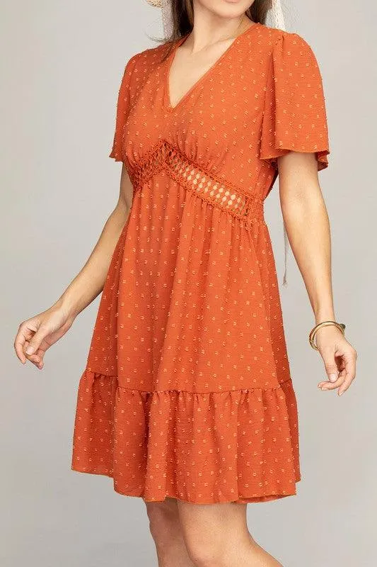 V Neck Dress With Lace Trim