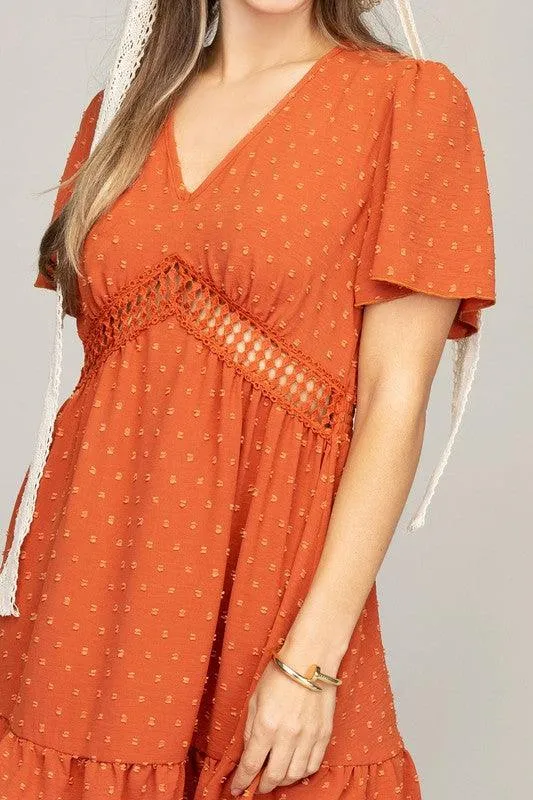 V Neck Dress With Lace Trim