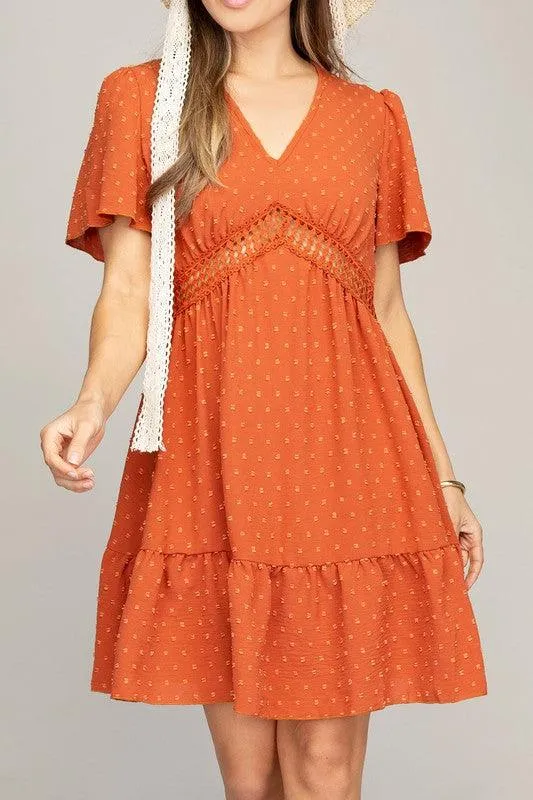 V Neck Dress With Lace Trim