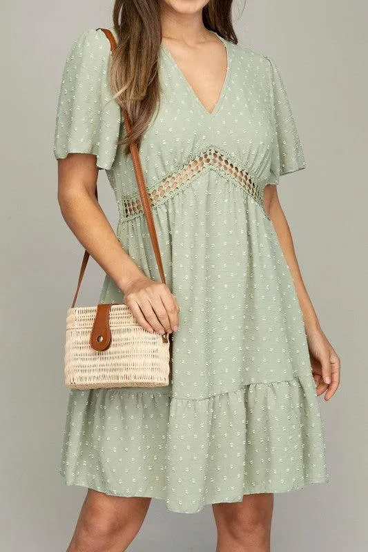 V Neck Dress With Lace Trim