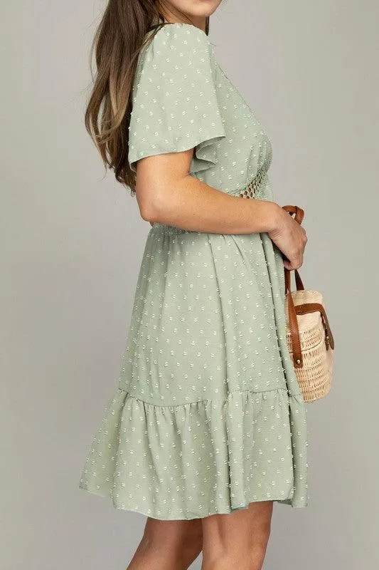 V Neck Dress With Lace Trim