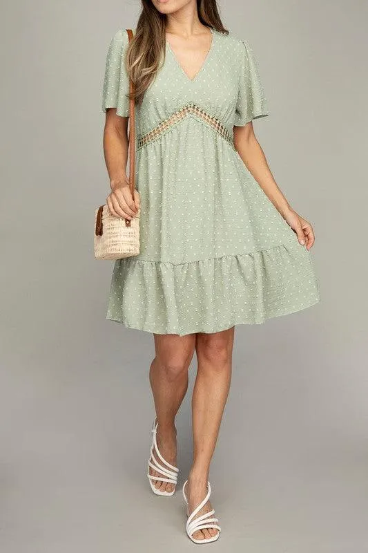 V Neck Dress With Lace Trim