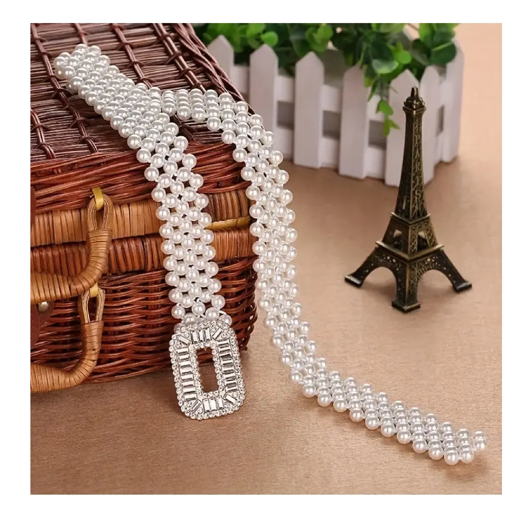 White Faux Pearl Waist Chain For Women Elegant Elastic Waistband Hollow Out Buckle Dress Girdle Chain Belts For Women