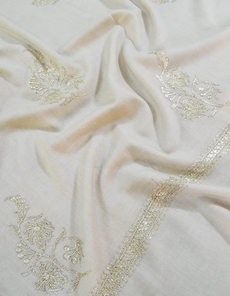 white tilla booti embroidery pashmina shawl 8578