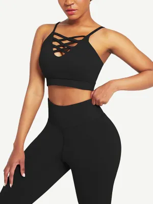 Wholesale Black Adjustable Straps High Waist Athletic Suit Quick Drying