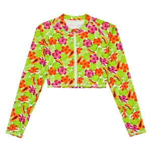 Women's Long Sleeve Crop Rash Guard | “Hibiscus”