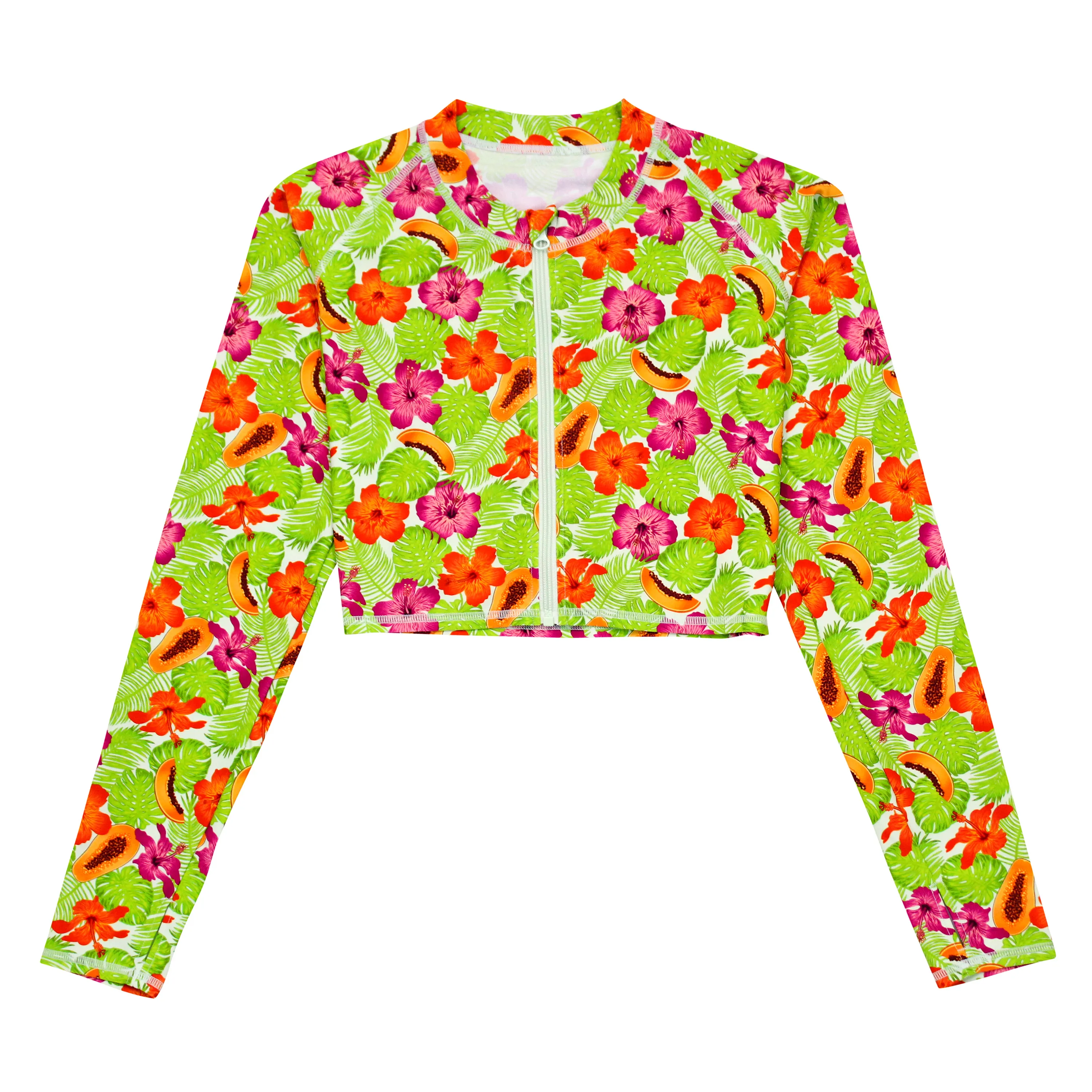 Women's Long Sleeve Crop Rash Guard | “Hibiscus”